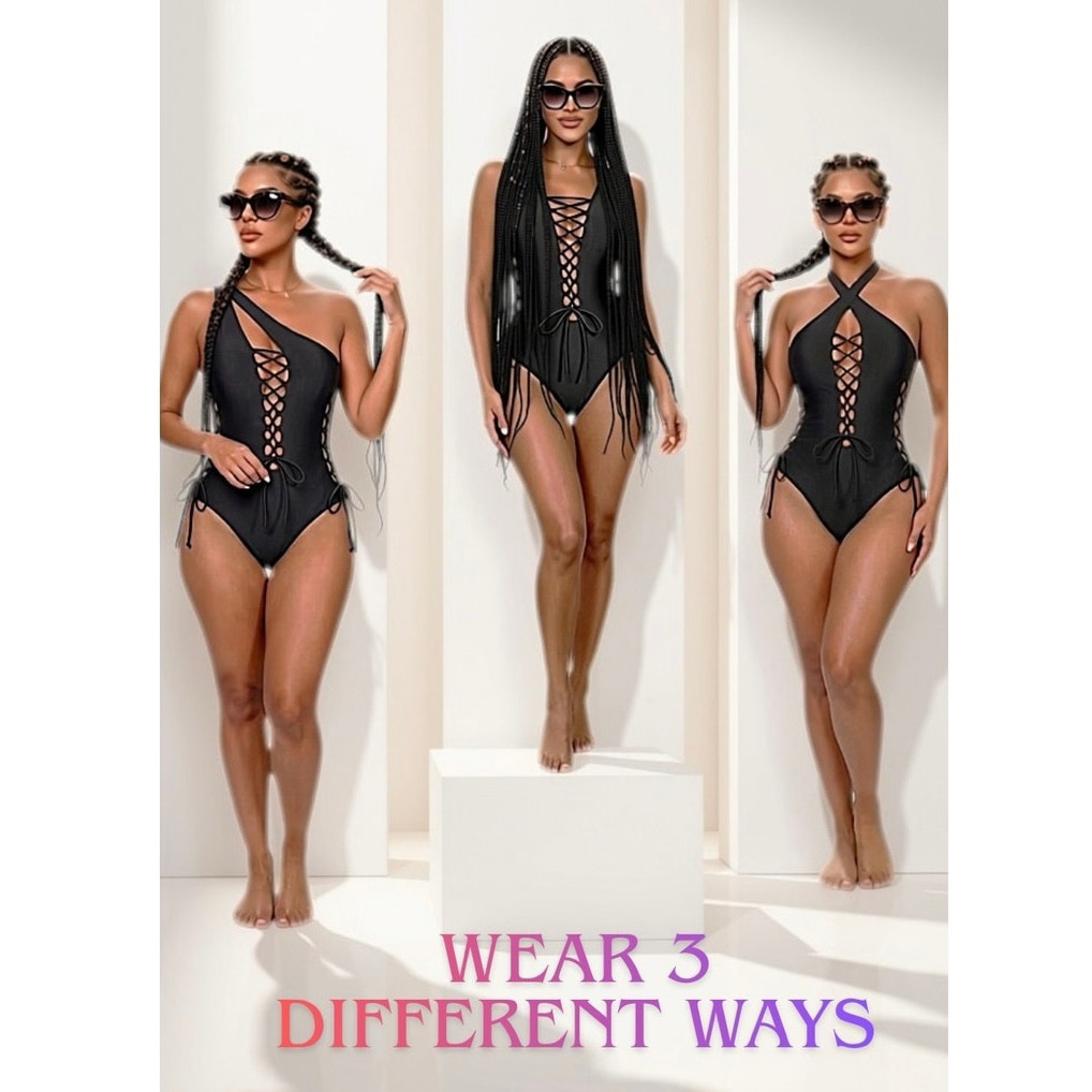 Sexy One Shoulder Versitile 3 way Lace Up Swimwear Monokini L adjustable Ties