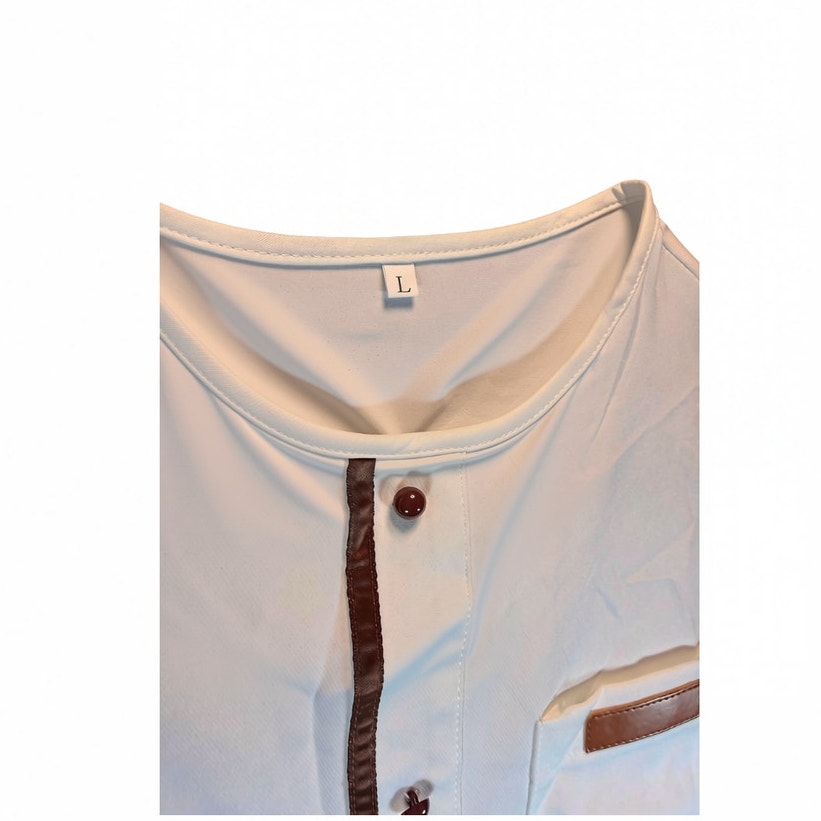 Long Sleeve Matching Cream Set with Faux Leather Embellishments