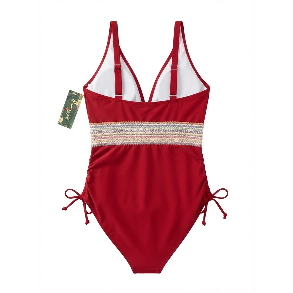 Blooming Jelly Tummy Control Swimsuits One Piece Slimming V Neck (M, Wine Red)
