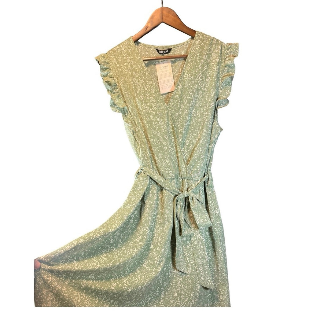 BTFBM Boho Maxi Dress 2026 Summer Floral Vacation Ruffle Sleeve V Neck Wrap
