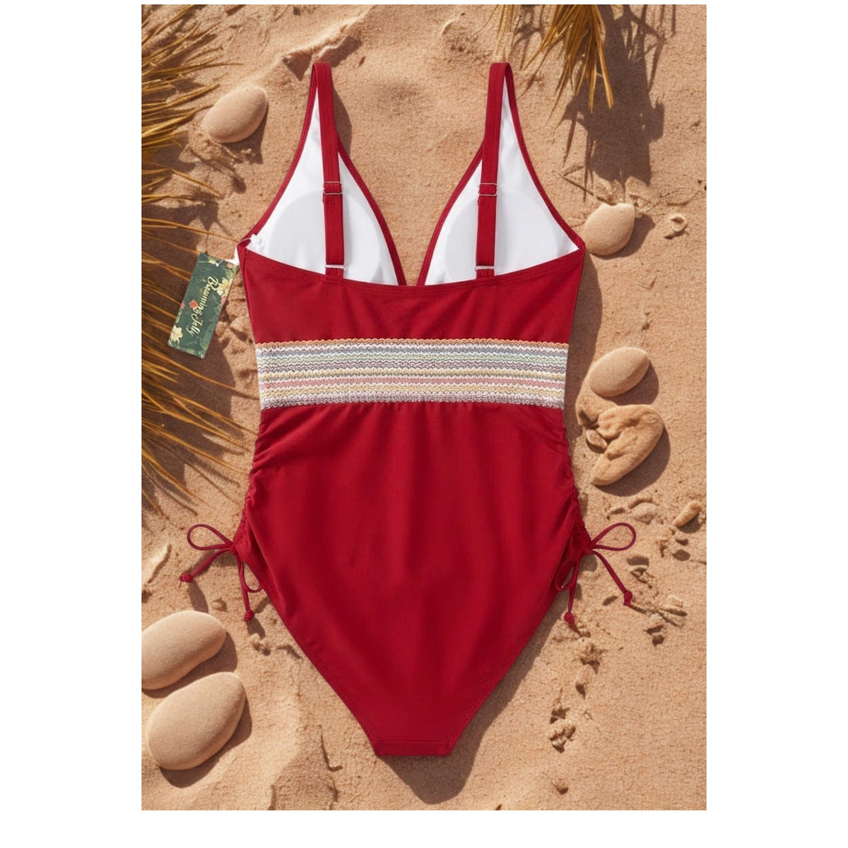 Blooming Jelly Tummy Control Swimsuits One Piece Slimming V Neck (M, Wine Red)