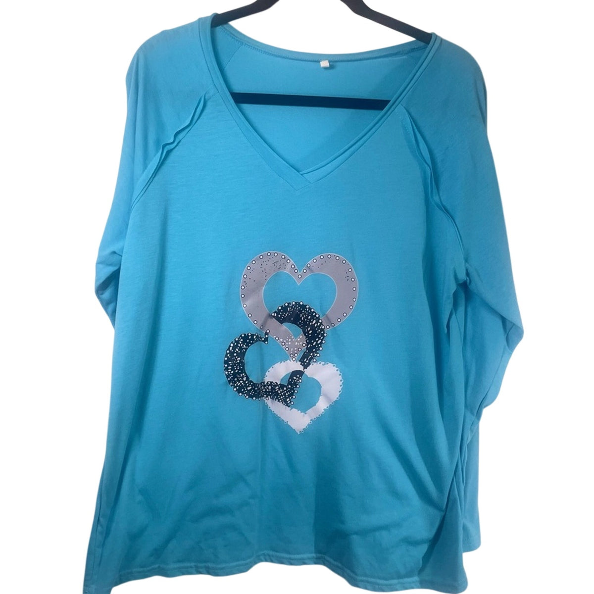 Heart graphic Long Sleeve Blue Top