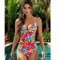 Eomenie Floral Tummy Control Slimming Push Up Bra Bathing Suits Wrap Twist Small