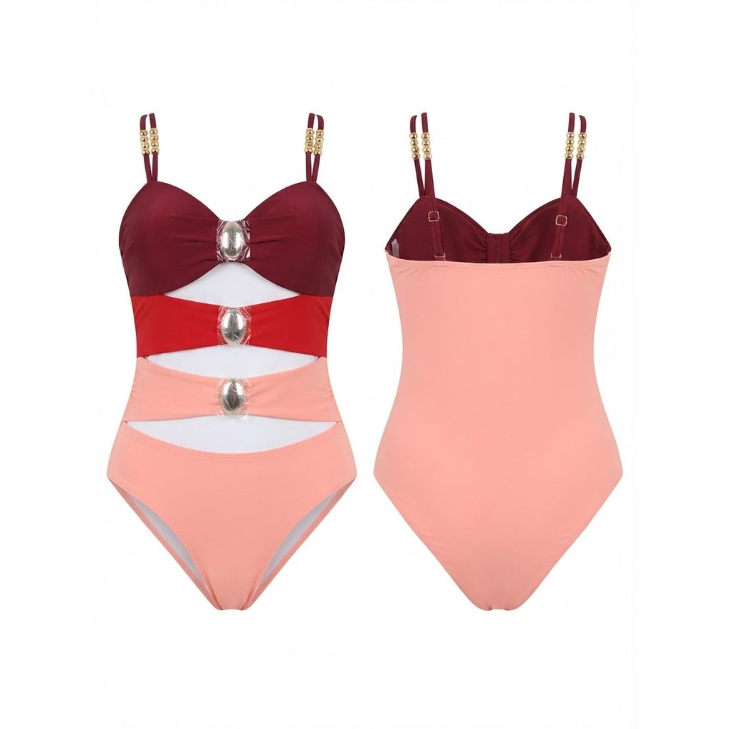 Red and Pink Monokini NWOT w/Gold Embellishments