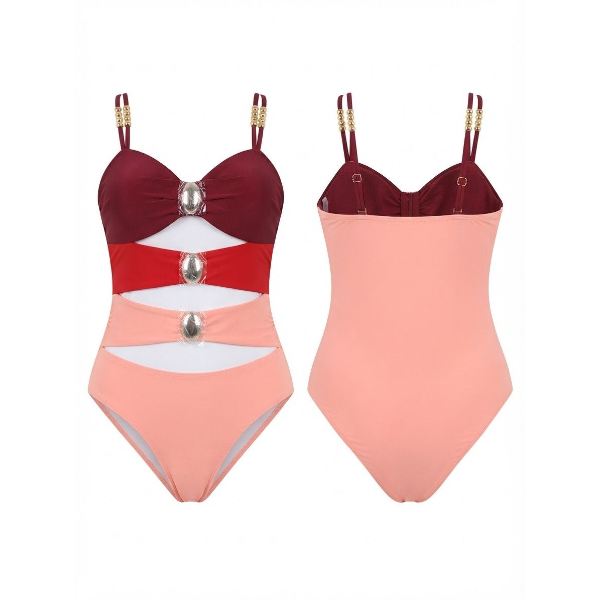 Red and Pink Monokini NWOT w/Gold Embellishments
