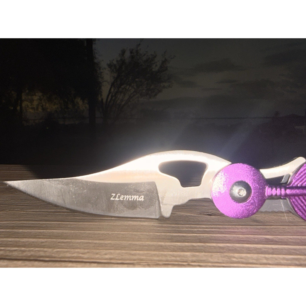 Feather Folding Knife 3.5" Stainless Steel Extended Blade Hot Pink Handle