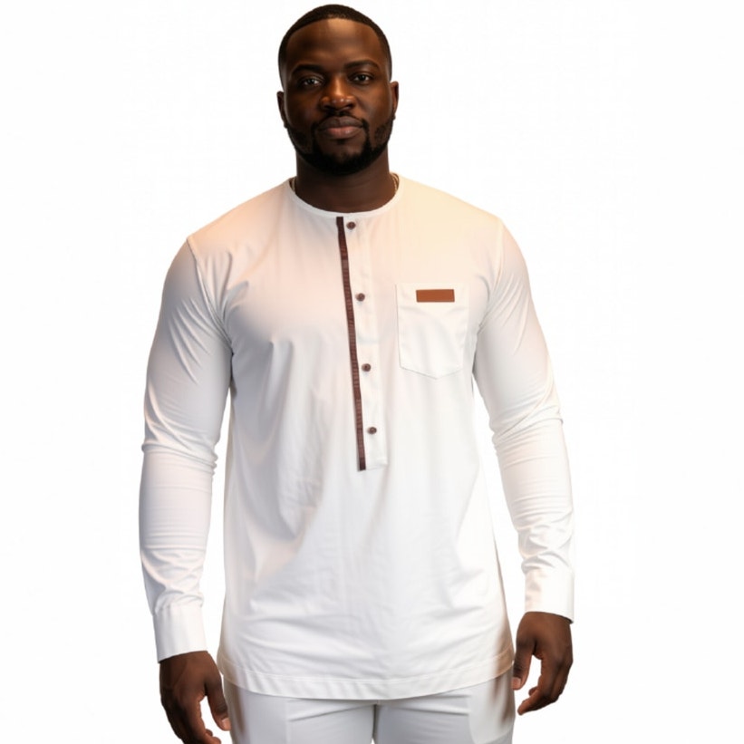Long Sleeve Matching Cream Set with Faux Leather Embellishments