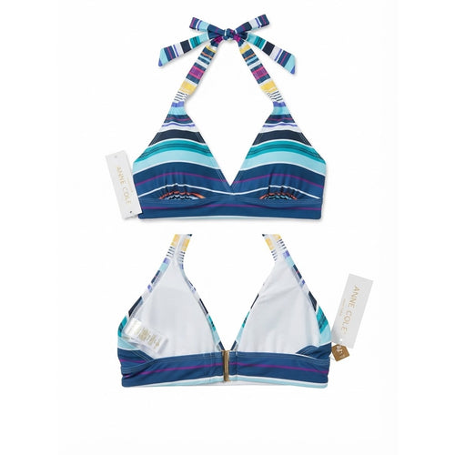 Anne Cole Striped Triangle Halter Tie with Clasp w/Padded Bra Size D