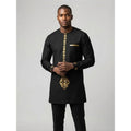 Men's Black and Gold Embroidered African Dashiki Tunic