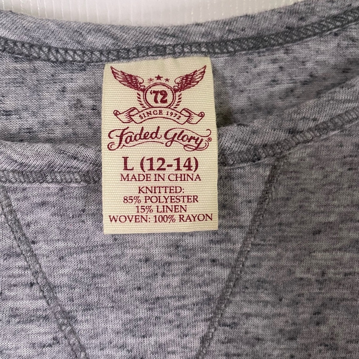 Faded Glory Pullover Heather grey Knit Shirt Size L (12-14) Long Sleeve